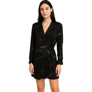Reformation Medium Large Black Patterned Front Snap Long Sleeve Dress